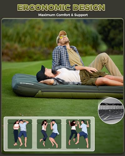 Image of KingCamp Gorgeous Double 6.7 inch Camping Mattress with Washable Foam Cover, Extra-Thick Full Size Inflable Mattress with Pump Sack, Portable Double Mattress for Camp Outdoor Tent, Car & Guest