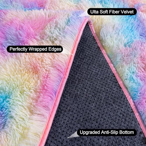 Rainbow Rug for Living Room, 9x12 Area Rug for Cute Girls Room, Bedside Indoor Floor Fluffy Shag Carpet, Plush Soft Rug for Bedroom Nursery Dorm Home Decor