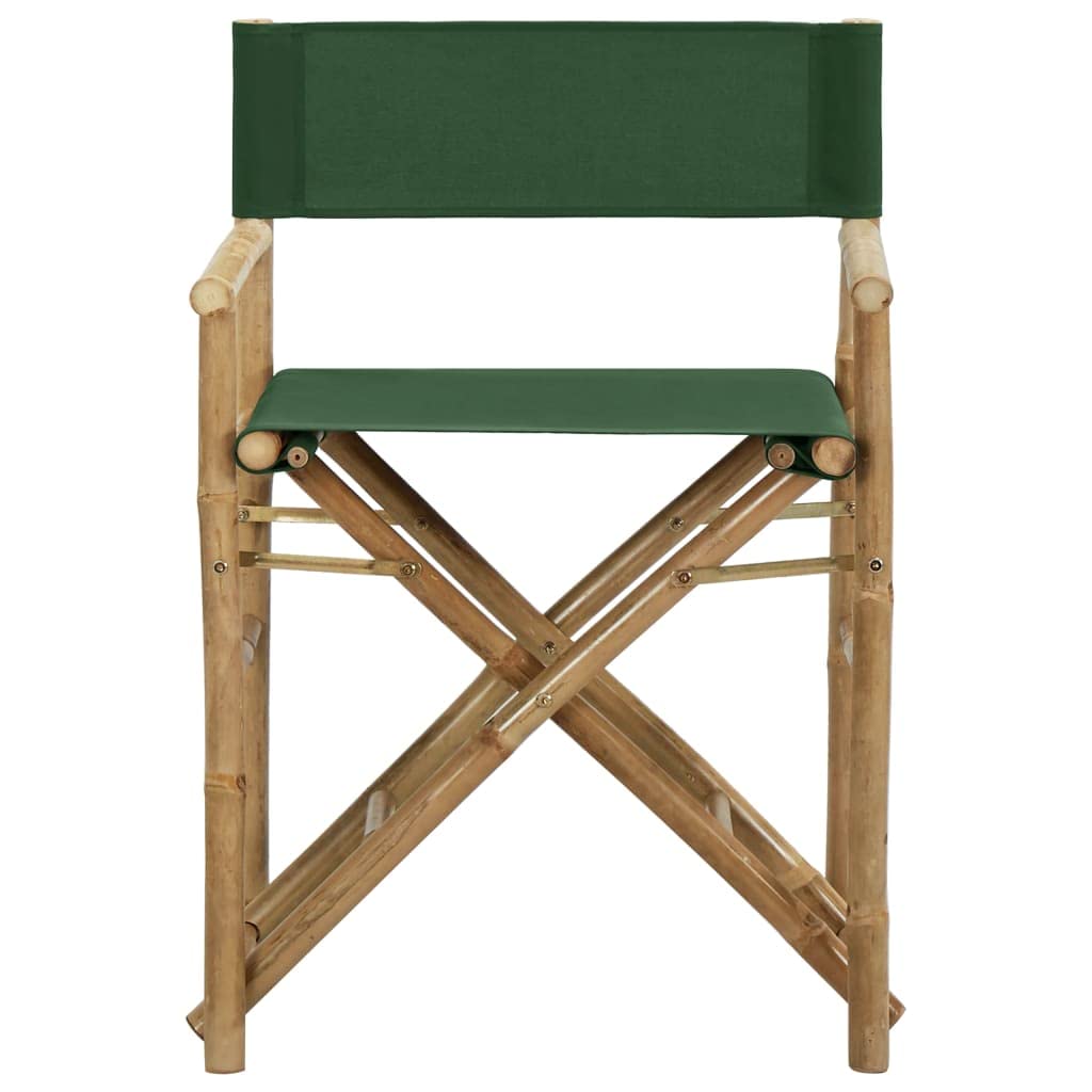 2er Set klappbare Gartenstühle aus Bambus 60x45x88 cm Grün, Faltbare Regiestühle mit Stoffbezug, leichte Campingstühle für Balkon Terrasse und Garten