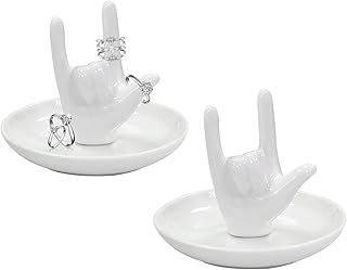 UgyDuky 2Pcs Jewelry Holder Tray Hand Ring Holder Dish Ceramic Ring Dish for Jewelry Hand Display Holder I LOVE YOU Hand Ring Stand Birthday Wedding Valentine's Day Gifts for Women Girls (Love White)