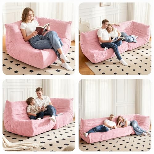 Image of Bean Bag Chair, Memory Foam Bean Bag Chairs for Adults, Fireside Corner Chair Lazy Floor Corner Sofa for Living Room, Bedroom, Dorm, Office(Pink)