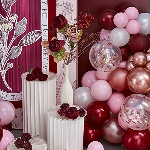 Image of PartyWoo Burgundy Balloon Arch Kit Garland 142pcs Different Sizes of 18 12 10 5 Inch Rose Gold Light Pastel Baby Pink White Confetti Balloons for Baby Shower Birthday Wedding Party Decorations