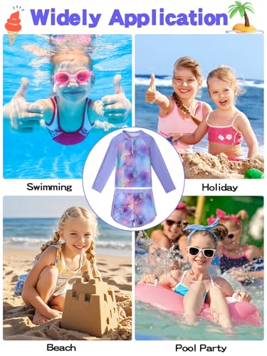 Image of Valcatch Girls Rash Guard Set 2 Piece Long Sleeve UPF 50+ Quick Dry Swimsuit with Ruffle Shorts