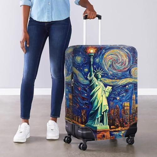 Image of Mumeson Statue of Liberty Cow Luggage Cover for Suicase Elastic Suitcase Protectors Protective Zipper Luggage Covers Fit 18-32 Inches Suitcase