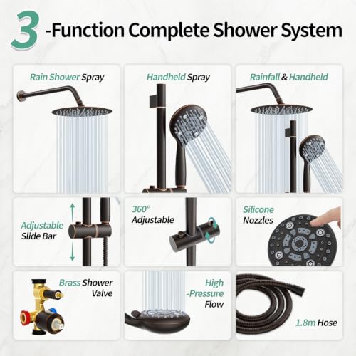 Image of SR SUN RISE 10 inch Shower Faucet Set with Shower Slide Bar,Oil Rubbed Bronze