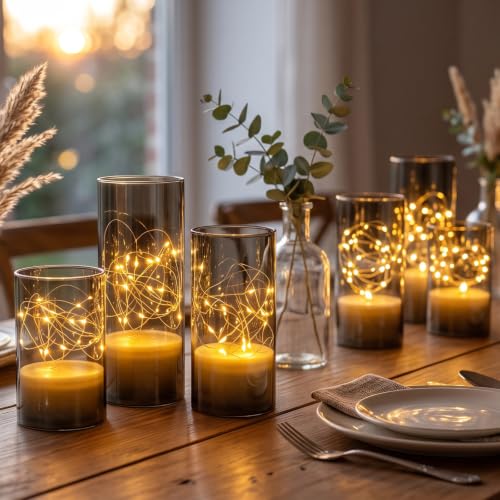 3er Set Led Kerzen mit eingebauter Feenlichtkette für Wohnkultur Hochzeiten – Bild 4