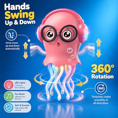 Image of Dancing Jellyfish Toy for Kids, Large Size, Random Colour | Music, LED Lights, 360 Bump-and-Go Action, Battery Operated with Obstacle Sensor