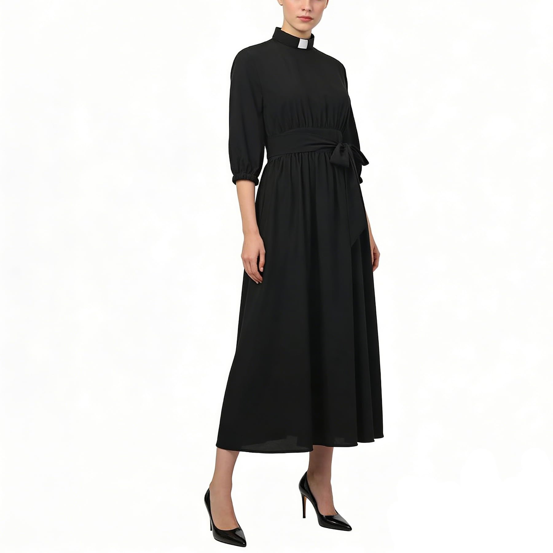 Vestido de Iglesia para Mujer, Elegante, Estilo Audrey Hepburn, Vestido Largo con Cuello de pestaña, Manga 3/4, Vestido Largo con Vuelo