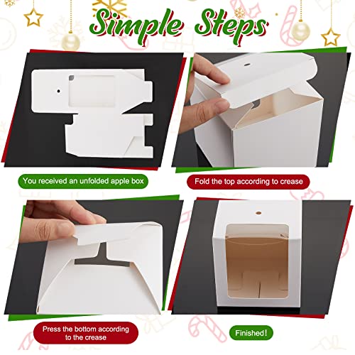 100Pcs Candy Apple Boxes With Hole Caramel Apple Boxes 4X4X4 Inch Christmas Apple Gift Box Cookies Chocolate Apple Container With Clear Window Baking Wrapping Packaging For Wedding Baby Shower (White) #TOP6