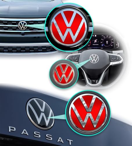 Image of IPG Decal Made for VW 2021 Passat Polo Tiguan Golf Rear /Front Emblem Logo Decals Stickers Set (4 Units) (Reflective Red)