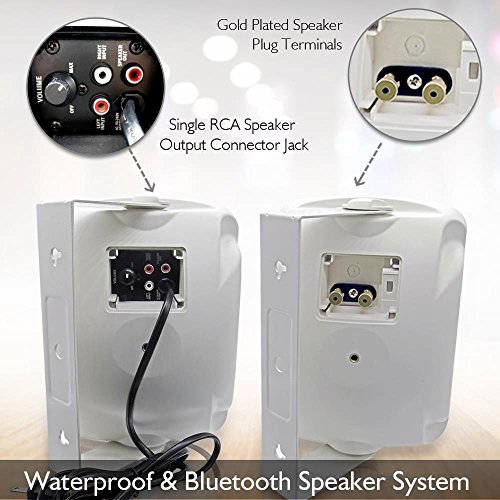 Pyle Outdoor Waterproof Wireless Bluetooth Speaker - 6.5 In 800 Watt Pair 2-Way Weatherproof Wall/Ceiling Mounted Dual Speakers W/Heavy Duty Grill,Universal Mount,Patio,Indoor Use Pdwr64Btw,White #TOP4