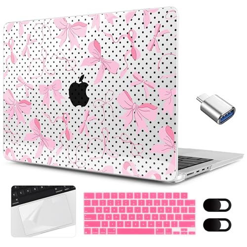Image of MEEgoodo Case for M5 MacBook Pro 16 inch Case 2026 2024 2023 2021 with M5 M4 M3 M2 M1 Pro /Max Chip, Fit Model A3429 /A3428 /A3403 /A3186 /A2991 /A2780 /A2485, Black Polka Dots&Pink Bows