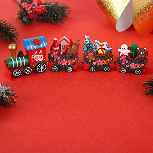 Mini Tren Navidad de Madera Tren de Navideño Caravana de Madera con 3 Vagones Adornos de Madera Miniatura Tren de Navidad para Decoración del Árbol de Navidad Mesa Jardín Niños Feliz Regalos Festivo