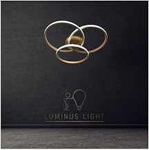 Luminária Paflon Selene LED Dourado 3 Anéis: Iluminação Elegante, Design Moderno, Bivolt 4000K, Sofisticação e Durabilidade para sua Sala de Estar e Jantar