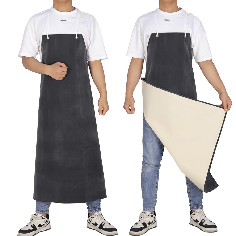 Delantal de neopreno, 35 x 45 pulgadas, delantales de goma de tamaño grande que ofrecen protección química, aceite y grasa, con resistencia a pinchazos y abrasión, paquete de 2