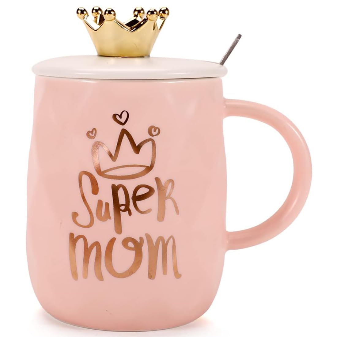 BonZeal Birthday Gift for Mom Crown Mug Ceramic Coffee Mug with Lid Spoon Gift for Mother Mugs for Coffee Gift for Birthday Mugs and Cups 450 ml