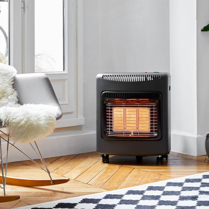 FAVEX - Chauffage d'appoint à gaz Ektor Mini - Livré avec tuyau à visser - Intérieur - Brûleur Céramique Infrarouge - 3 Puissances de Chauffe -jusqu'à 40 m² - Noir