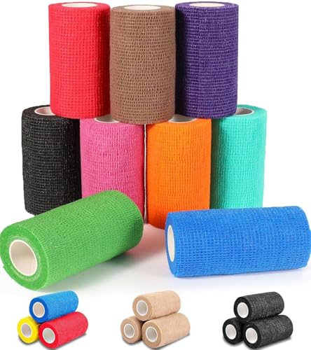 AZEN 9 Pack Self Adhesive Bandage Wrap, 4' X 5 Yards Elastic Cohesive Bandage Wrap, Color Athletic Tape...