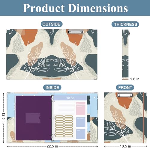 Image of 3 Ring Binder, 1 Inches Round Ring Binder with Clipboard, Dividers Tabs, PVC Zipper Bag Sleeves & to Do List Planners for Women, Men, School, Office Supplies, Boho Leaf