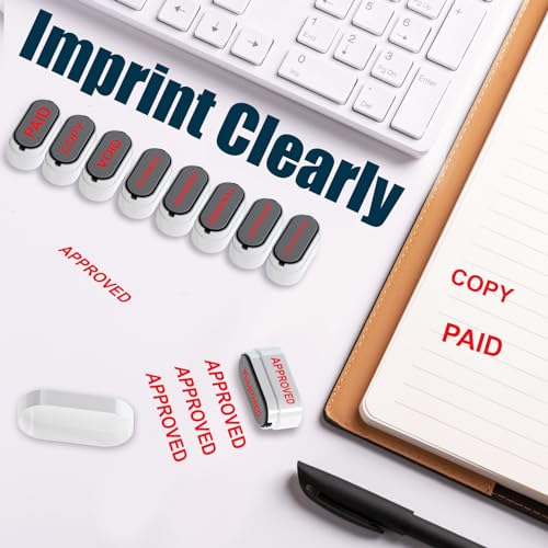 Image of Office Self-Inking stamp Set - Paid, Copy, Void, Scanned, Entered, Original, Approved, and Confidential Stamps - Red Ink