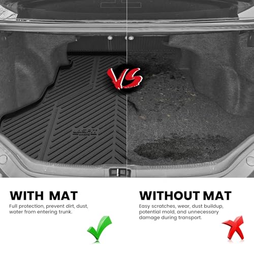 Image of LASFIT Cargo Mat for Toyota Camry 2015-2017 (Only Fit Gas, Not Fit Hybrid) | Not Fit Hybrid, All Weather Custom Fit Anti-Slip Pet Friendly Easy Clean TPE Trunk & Backrest Mats for 7th Gen Camry, Black
