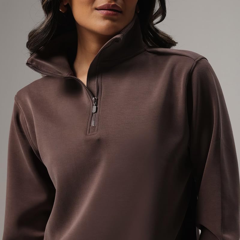 Image of BlissClub BareButter Pullover with Zip Marshmallow Comfort Relaxed fit Funnel Neck Cuffed Sleeve Luxurious Feel