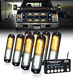 LUMENIX White Amber LED Surface Mount Strobe Flashing Lights Kit w/Controller 8PCS Grille Side Marker Emergency Warning Caution Light Assemblies for Construction Vehicles Trucks, Traffic| Sync Feature