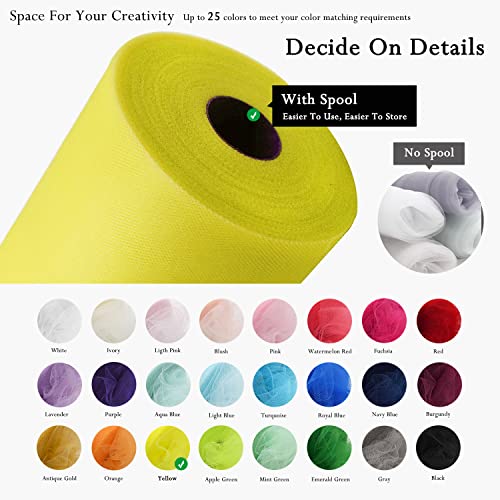 Image of Yellow Tulle Fabric Rolls 54 Inch by 40 Yards Tulle Bolt Spool for Wedding Decorations DIY Tutu Baby Shower Table Skirt Ceiling Decor Birthday Party Craft Supplies
