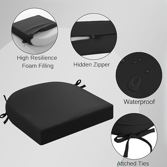 Image of D-8 Outdoor Chair Cushions (Set of 4) for Furniture Chair Cushions Set Waterproof Round Corner Outdoor Seat Cushions (Black) (Cushion Thinkness 5 cm)