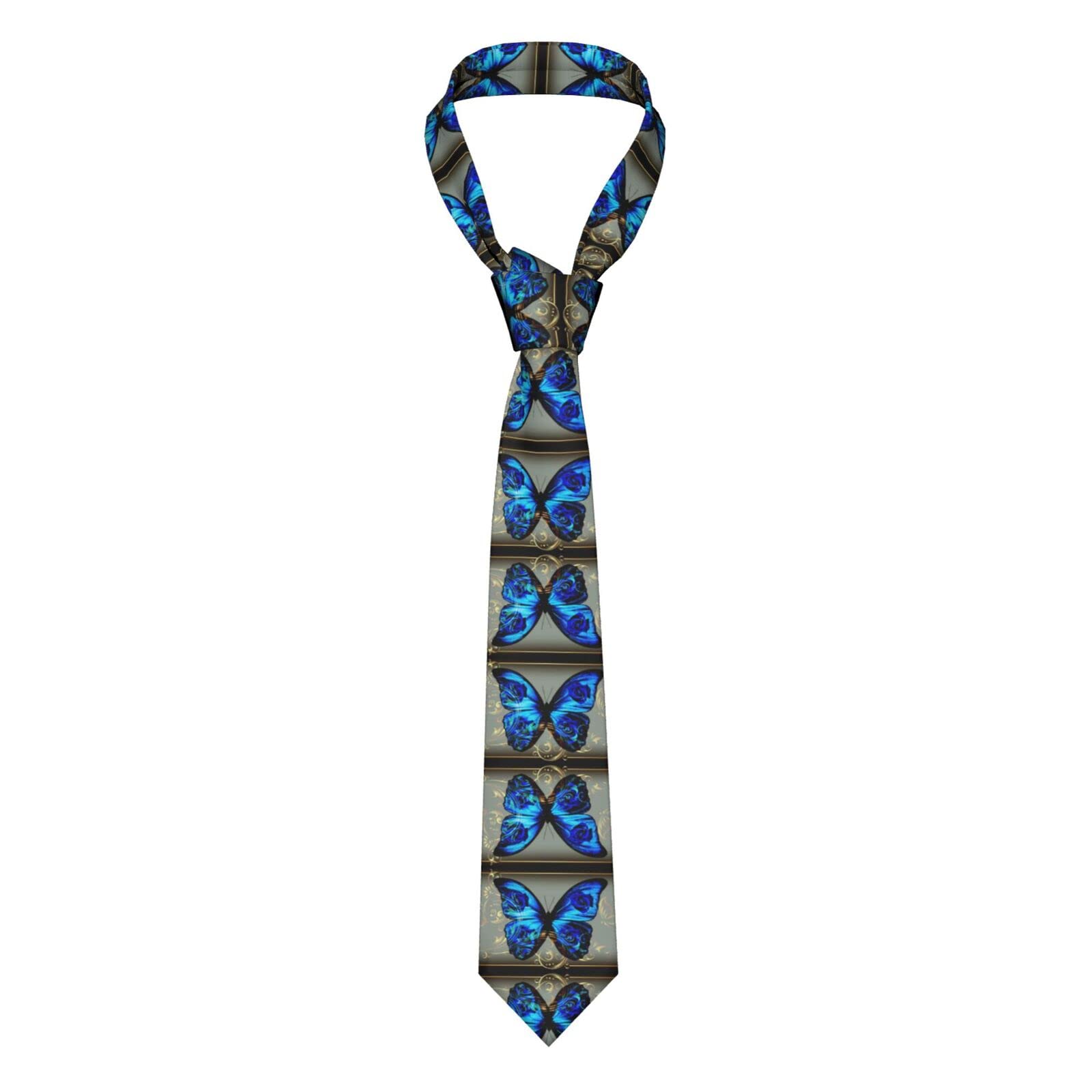 FJQWKLF Blue Butterfly Men Ties Silk Neck Tie For Men Wedding Business Formal Neckties