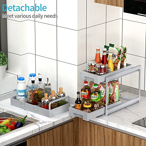 Spacekeeper Rolling Storage Cart, Slide Out Bathroom Organizer 3-Tier Laundry Room Organization Shelf Mobile Utility Cart With Hanging Cups, Dividers For Kitchen Bathroom Narrow Spaces, Grey #TOP4