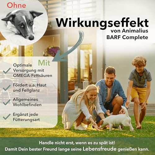 Animalius | Barf Complete Öl für Hunde | Premium Barf Zusatz Futteröl mit Lachs-, Lein-, Hanfsamen-, Nachtkerzen- und Borretschöl - 500ml
