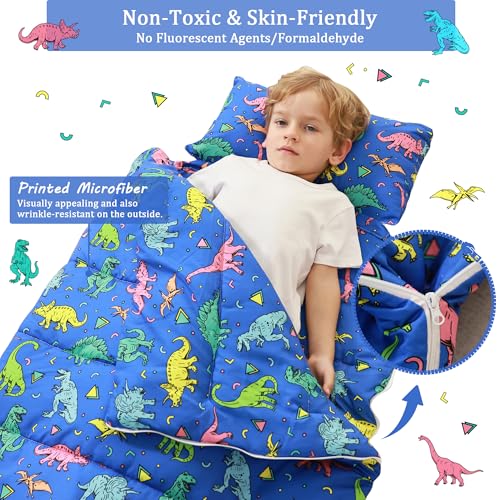Image of Toddler Nap Mat for Preschool 50''x30'' Sleeping Mat with Removable Pillow and Minky Blanket for Kids Ages 3-7 Roll Up Soft Sleeping Bag for Boys Girls Kindergarten Daycare Sleepover