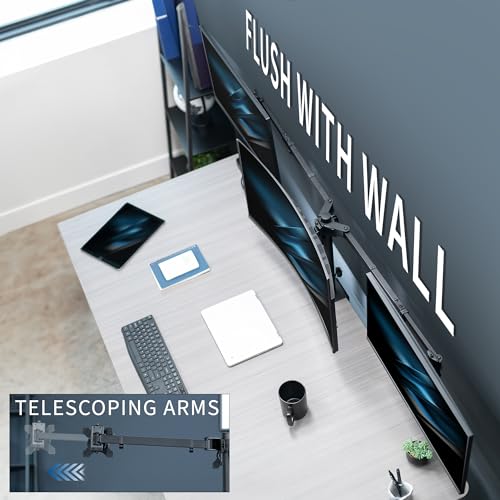 Image of VIVO Premium Triple Monitor Desk Mount for 3 Screens up to 22 lbs, Fits up to 38 inch Ultrawides on Center Bracket, Adjustable Telescoping Arms, Flush Wall Setup, Black, STAND-TS03C
