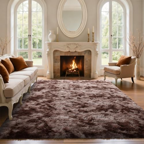 5x7 Brown Rugs for Living Room Fluffy Fur Bedroom Area