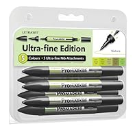 Letraset ProMarker Ultra Fine Edition Set (5 colours + 5 Ultra-fine Nib Attachments) - Nature
