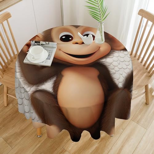 Nappe ronde imprimée singe lavable et décorative pour salle à manger - 4