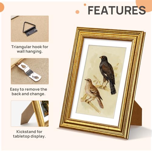 Image of upsimples 5x7 Picture Frame, Vintage Frames Decor, 1Pack Gold | Fit 4x6 and 5 x 7 Photo, Wall or Tabletop Display, Antique-style Decoration, Rustic Farmhouse Decor, For Weddings