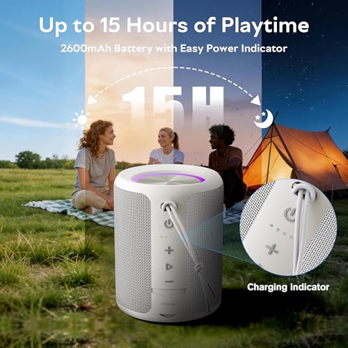 Image of Portable Bluetooth Speaker, IPX7 Waterproof Wireless Speaker with 20W Loud Stereo Sound, 15H Playtime & Beat-Synced RGB Light, Small Outdoor Speaker for Shower, Pool, Beach,Hiking,Gifts(Gray)