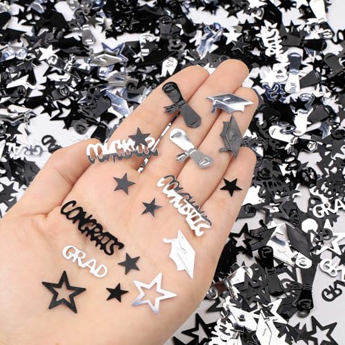 Image of Silver and Black Graduation Confetti 2026, 1000 Pcs Congrats Grad Confetti Class of 2026 Party Table Centerpiece for 2026 Graduation Party Decorations