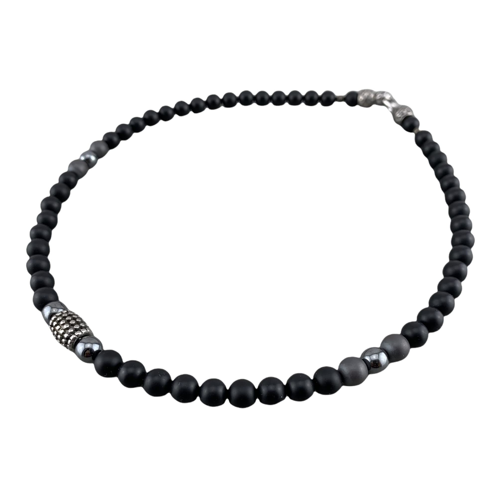 kurze Halskette Kette Rundkette aus Perlen Onyx Hämatit matt schwarz für Herren Männer Schmuck Biker Surfer Rocker Business-Style Edelstahl K82