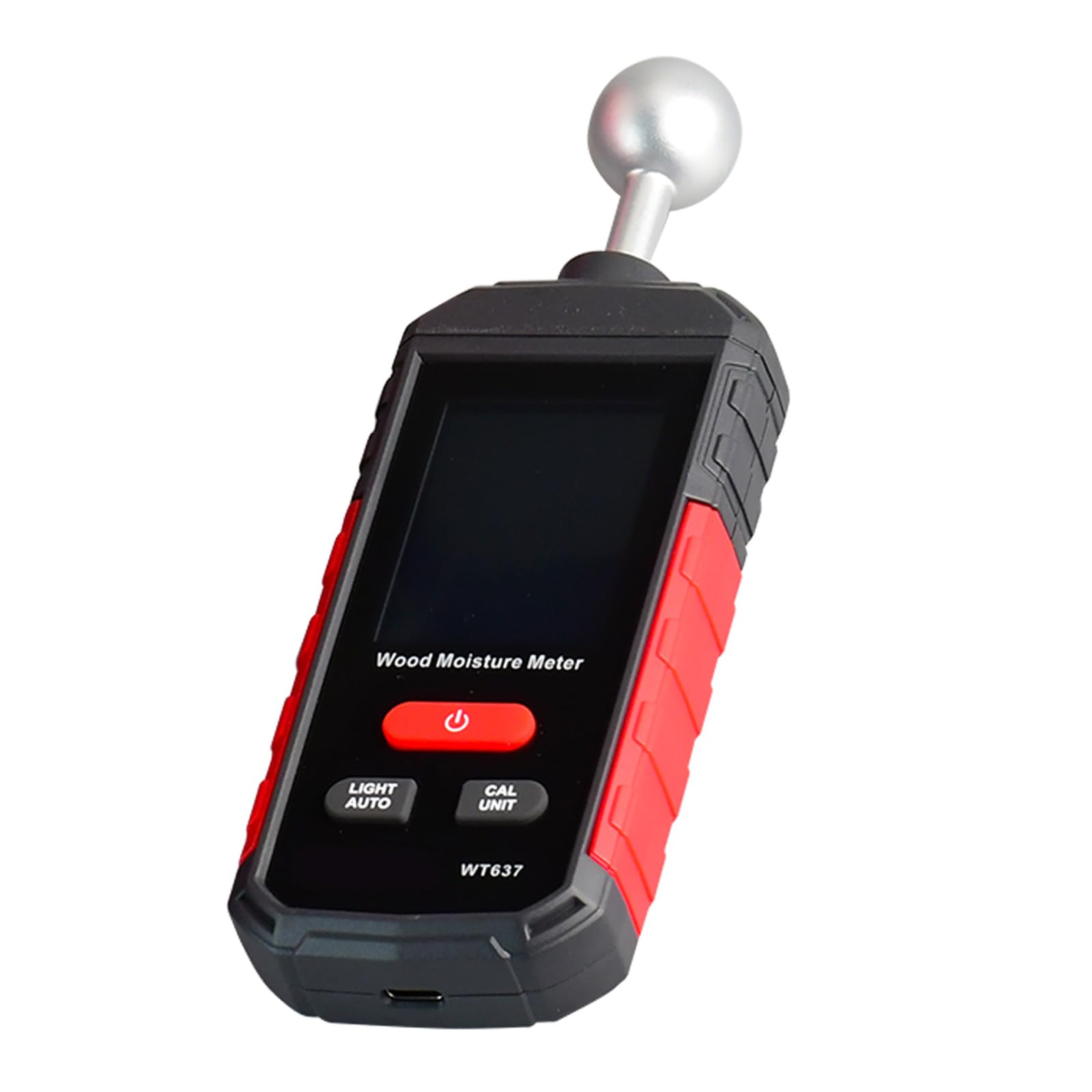 Medidor de madera recargable con sonda de bolas, alarmas ajustables y pantalla de temperatura para materiales de construcción, probador de suelo de pared