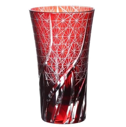切子ビールグラス 400cc ガラスグラス タンブラー コップ 菊つなぎ ビアグラス 食洗機対応 (赤)のサムネイル