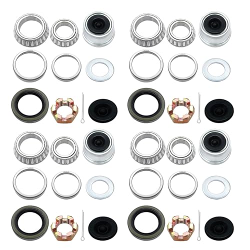 4 Sets 3500lb Trailer Bearing Kit L68149 L44649 Trailer Axle Kit,Boat Trailer Bearing Kit 171255TB Seal Fits for 1-3/8'' to 1-1/16'' Trailer Wheel Bearings 1.98" Dust Caps and Rubber Plugs Cotter Pins