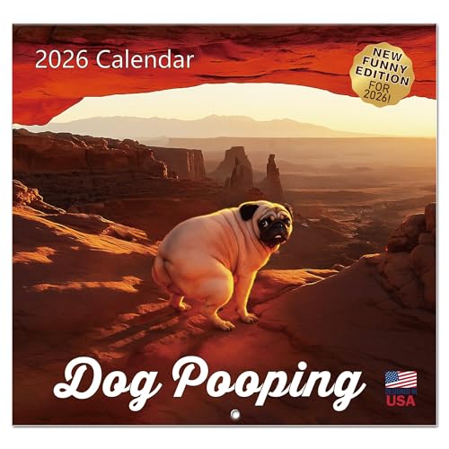 Dogs Pooping Calendar 2026 - 12"x12" Funny Wall Calendar 2026, Dog Calendars, Christmas Gag Gifts, Yankee Swap Gifts, Secret Santa Gift, Funny White Elephant Gift for Coworkers Family Brother Sister Friend