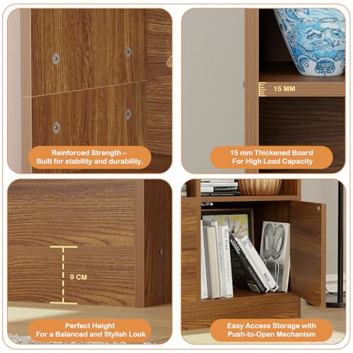 Image of Lukzer Bookshelf & Storage Organizer with Push Latch Doors Cabinet | Modern Engineered Wood Multipurpose Bookcase Display Rack for Home & Office | DIY Assembly (MR-033 /Oak Brown /157x80x30 cm)