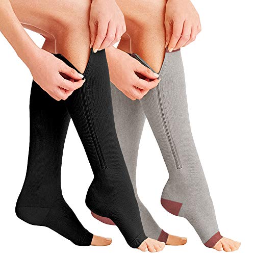 JANVUR (2 Pairs) Zipper Compression Socks New Compression Zip Sox Socks Stretchy Leg