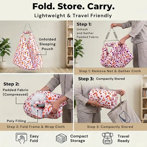 Image of VParents Sleeping Essentials Set with Mosquito Net, Spring & Window Stand (Orange) | Polka Dots