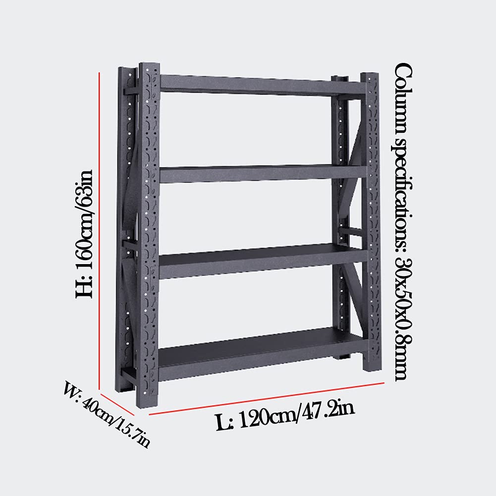 Scaffale Modulare per Carichi Pesanti, Nero, 4 Ripiani (180 kg a Ripiano) – capacità di Carico 720Kg, Scaffalatura Multifunzionale in per Garage, Cucina, Soggiorno, Casa