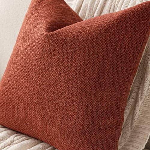 Image of Foindtower Set of 2 Decorative Textured Burlap Linen Throw Pillow Covers Farmhouse Boho Cushion Cover Solid Accent Pillowcase for Couch Sofa Bed Living Room Home Decor, 22x22 Inch,Fall Orange Hazel